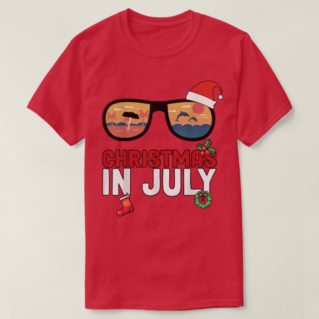 T-shirt Noël En Juillet Père Noël Hawaii Lunettes de solei (Design devant)