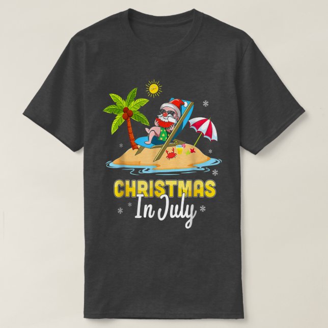 T-shirt Noël En Juillet Père Noël Hawaiian Beach Summer Va (Design devant)