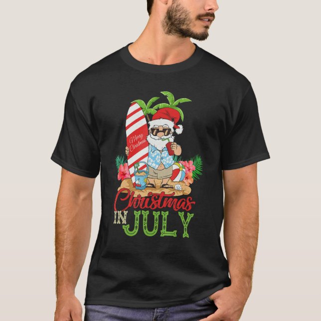 T-shirt Noël En Juillet Père Noël Hawaiian Surf Summer S (Devant)