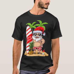 T-shirt Noël en juillet Père Noël Hawaiian Surfing Cadeaux