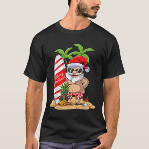 T-shirt Noël En Juillet Père Noël Hawaiian Surfing Cadeaux