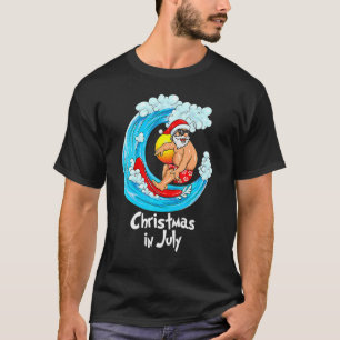 T-shirt Noël En Juillet Père Noël Hawaiian Surfing Été