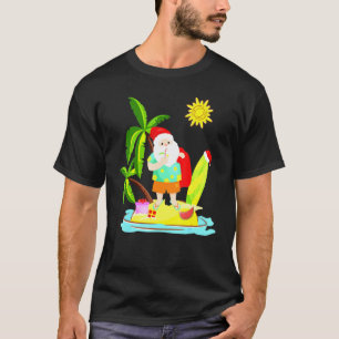 T-shirt Noël En Juillet Père Noël Hawaiian Surfing Summ
