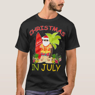T-shirt Noël en juillet Père Noël Hawaiian Surfing Summer