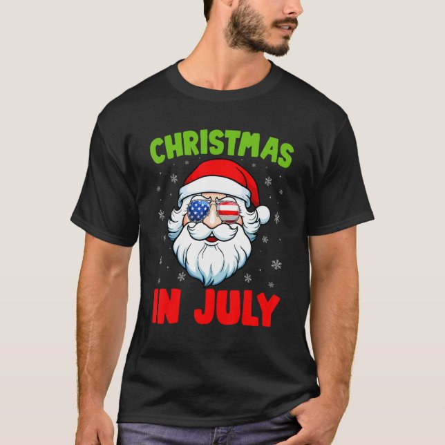 T-shirt Noël En Juillet Père Noël Nage D'Été (Devant)