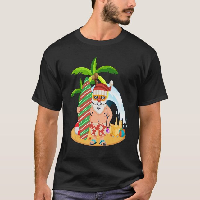 T-shirt Noël En Juillet Père Noël Summer Beach Vacances Su (Devant)