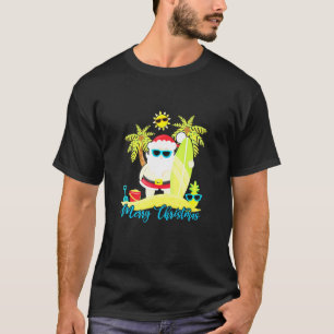 T-shirt Noël En Juillet Père Noël Summer Surfing Beach 
