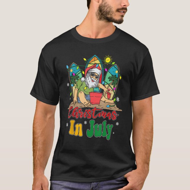 T-shirt Noël En Juillet Père Noël Summer Vacances Plage (Devant)