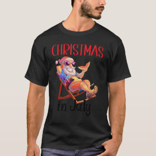 T-shirt Noël En Juillet Père Noël Sur Plage Chaise Avec