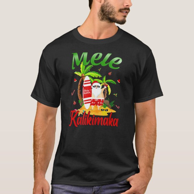 T-shirt Noël En Juillet Père Noël Surf Funny Mele Kalikim (Devant)