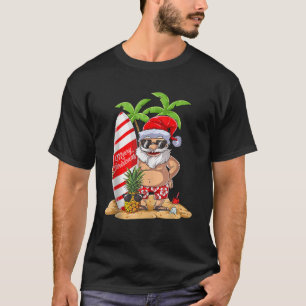 T-shirt Noël en juillet Père Noël Surf Hawaï Hommes été S