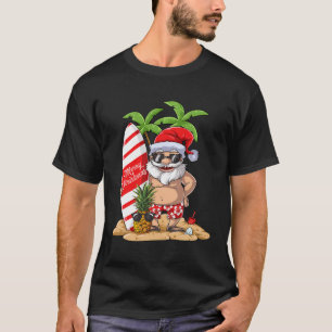 T-shirt Noël En Juillet Père Noël Surf Hawaï Hommes Été S