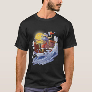 T-shirt Noël En Juillet Père Noël Surf Hawaiian Sur