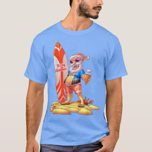 T-shirt Noël en juillet Père Noël Surf Surfer Famille