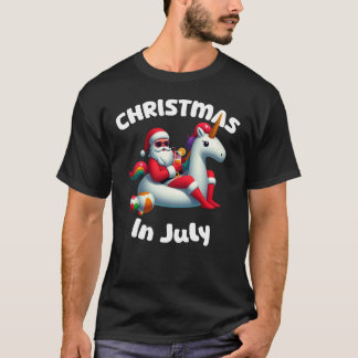 T-shirt Noël En Juillet Père Noël Unicorn Floater