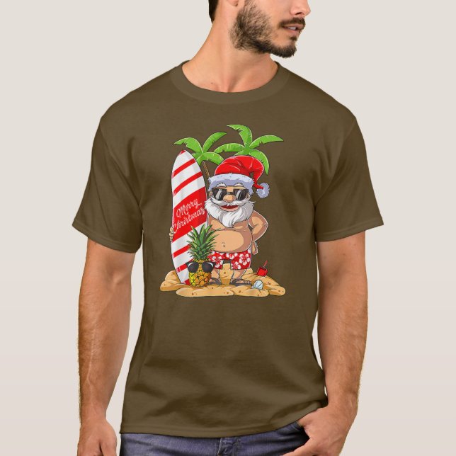 T-shirt Noël en juillet Père Noël Vacances d'été Surf (Devant)