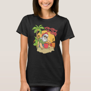 T-shirt Noël En Juillet Plage Santa Claus Été Solstique