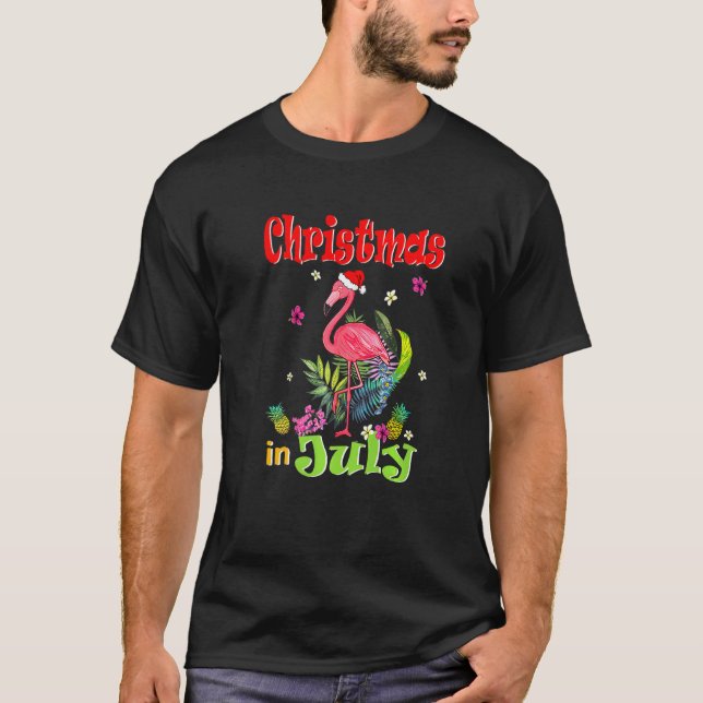 T-shirt Noël En Juillet Pour Femmes Flamant rose Rose (Devant)