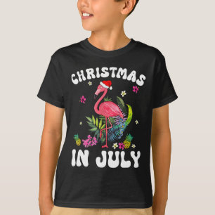 T-shirt Noël en juillet pour femmes flamant rose rose Femm