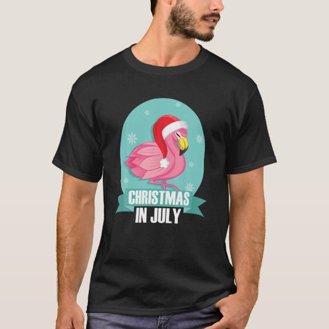 T-shirt Noël En Juillet Pour Un Père Noël Et Flamant rose  (Devant)