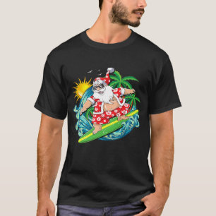 T-shirt Noël en juillet Santa Claus Hawaiian Surfing Gif