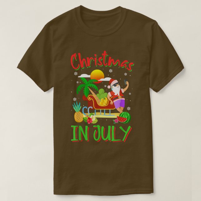 T-shirt Noël En Juillet Santa Clause Palm Tree Beach Sum (Design devant)