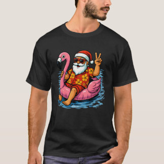 T-shirt Noël en Juillet Santa Flamant Rose Eté Xmas Garçon