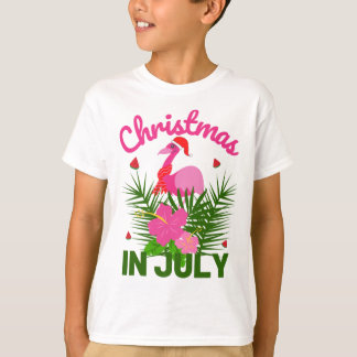 T-shirt Noël en juillet santa flamant rose mignon