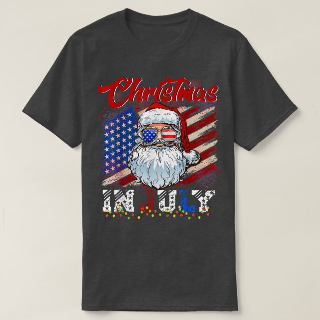 T-shirt Noël En Juillet Santa Hat Drapeau Américain Été V (Design devant)