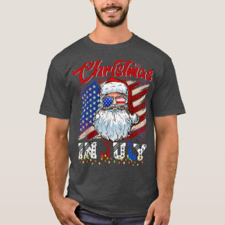 T-shirt Noël En Juillet Santa Hat Drapeau Américain Été V