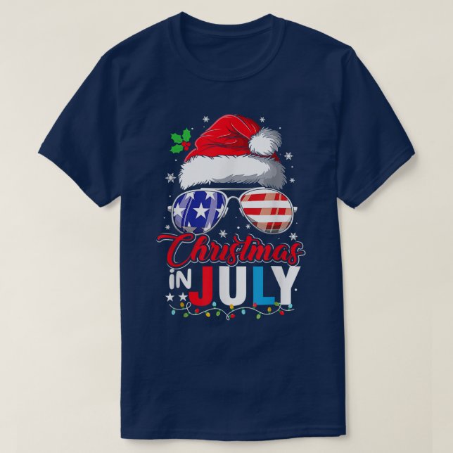 T-shirt Noël en juillet Santa Hat USA Drapeau lunettes de  (Design devant)