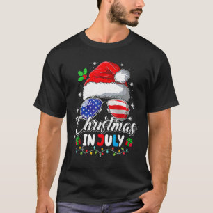 T-shirt Noël En Juillet Santa Hat Usa Drapeau Lunettes de