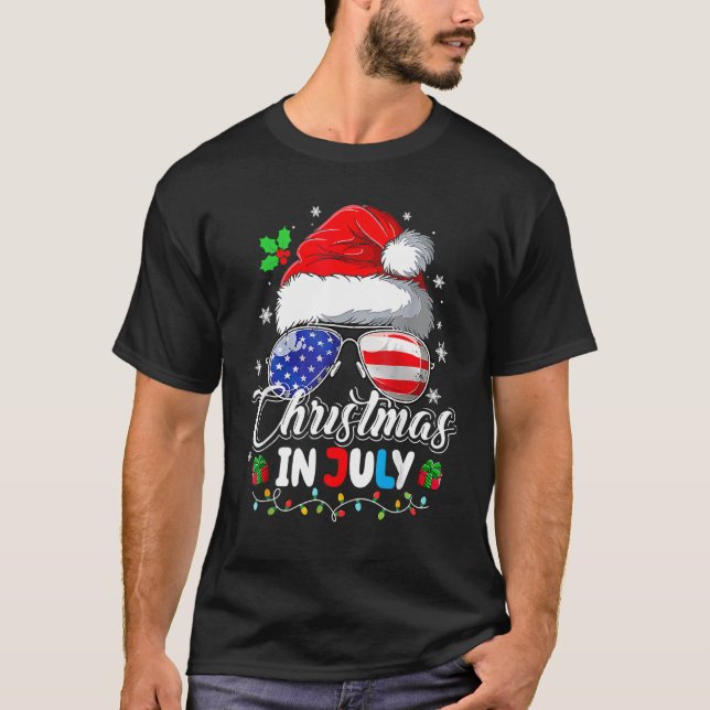 T-shirt Noël En Juillet Santa Hat Usa Drapeau Lunettes de  (Devant)