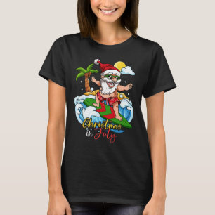 T-shirt Noël en juillet Santa surfant les vacances d'été
