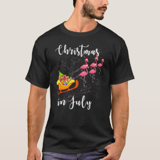 T-shirt Noël En Juillet Sleigh Flamants roses Femmes Somme