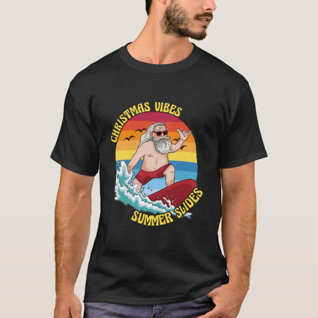 T-shirt Noël En Juillet Surf Père Noël (Devant)