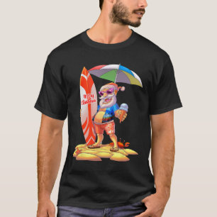 T-shirt Noël en juillet Surfer Santa Hawaïen Famille Mat