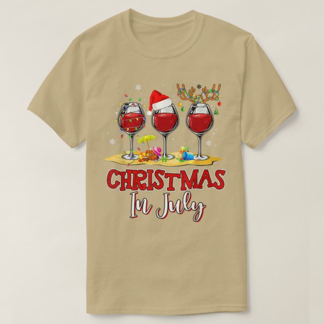 T-shirt Noël en Juillet Trois Verre de Vin Rouge Été 2 (Design devant)