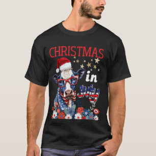 T-shirt Noël en juillet Vache Père Noël en été Flower Fiel