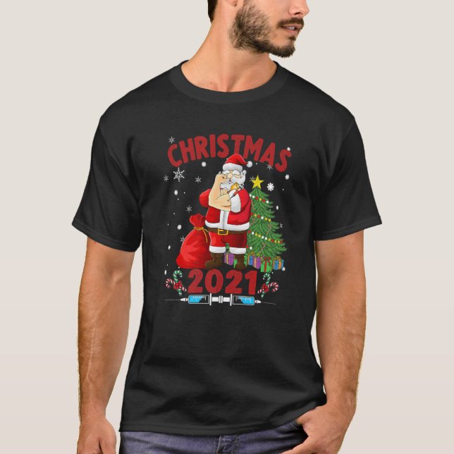 T-shirt Noël entièrement vacciné à père Noël (Devant)