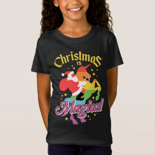 T-Shirt Noël Est Magique Père Noël équitation Unicorn Drôl