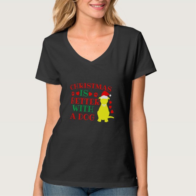 T-shirt Noël Est Mieux Avec Un Chien - Drôle Chien X Mas (Devant)