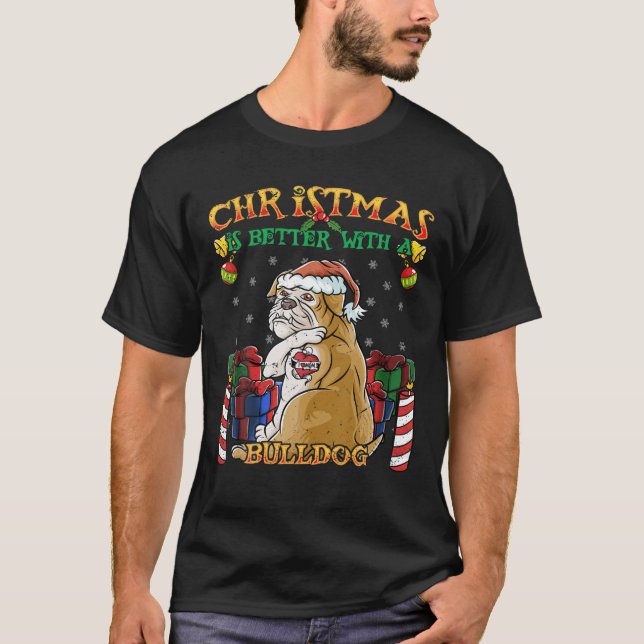 T-shirt Noël Est Mieux Avec Un Chien Du Père Noël Bulldog (Devant)