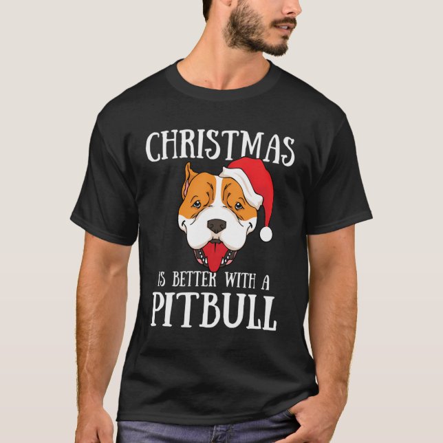 T-shirt Noël Est Mieux Avec Un Pitbull Chien Père Noël (Devant)
