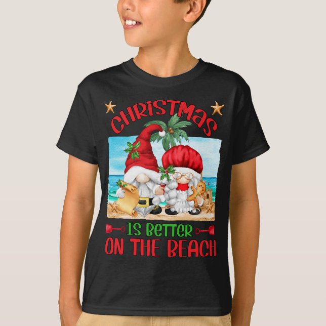 T-shirt Noël Est Mieux Sur La Plage Avec Drôle Père Noël (Devant)