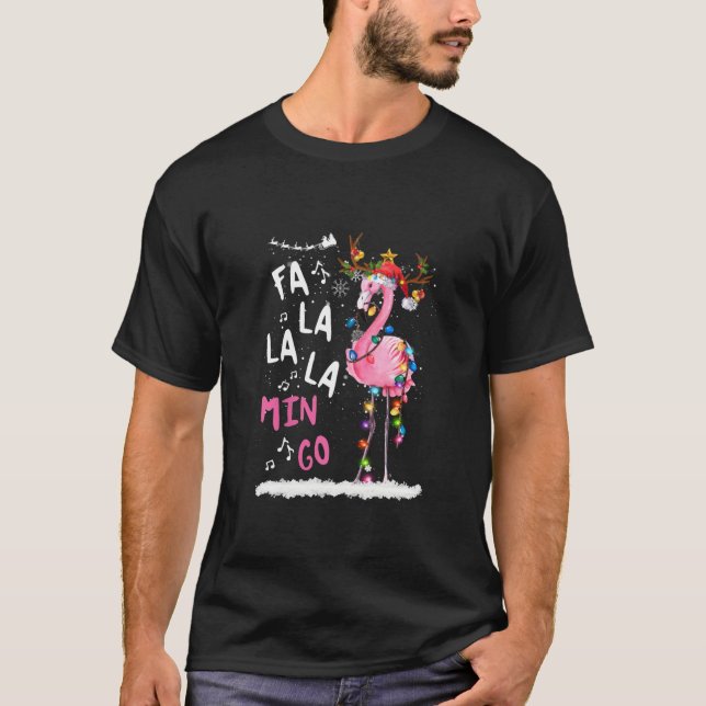 T-shirt Noël - Fa-La-La-Mingo Flamant rose avec Noël (Devant)