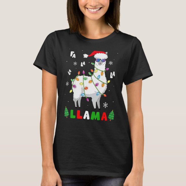 T-shirt Noël Fa La Llama À Santa Hat Lunettes de soleil X (Devant)