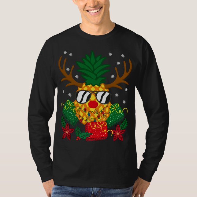T-shirt Noël Famille Cadeau Reindeer Cerf Ananas Sung (Devant)