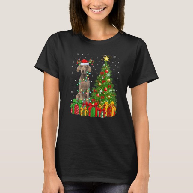 T-shirt Noël Fêtes Lumières Père Noël Weimaraner Chien Noë (Devant)