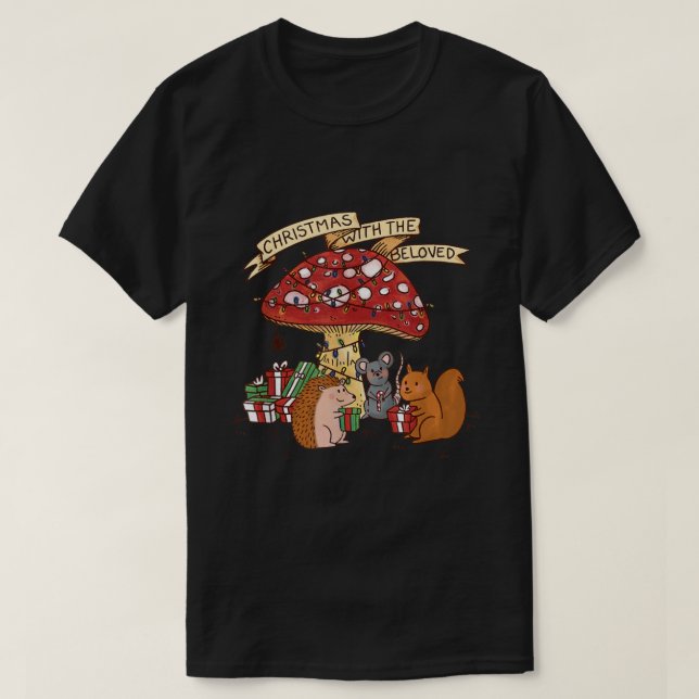 T-shirt Noël Feux d'éclat de champignons Noël avec La (Design devant)